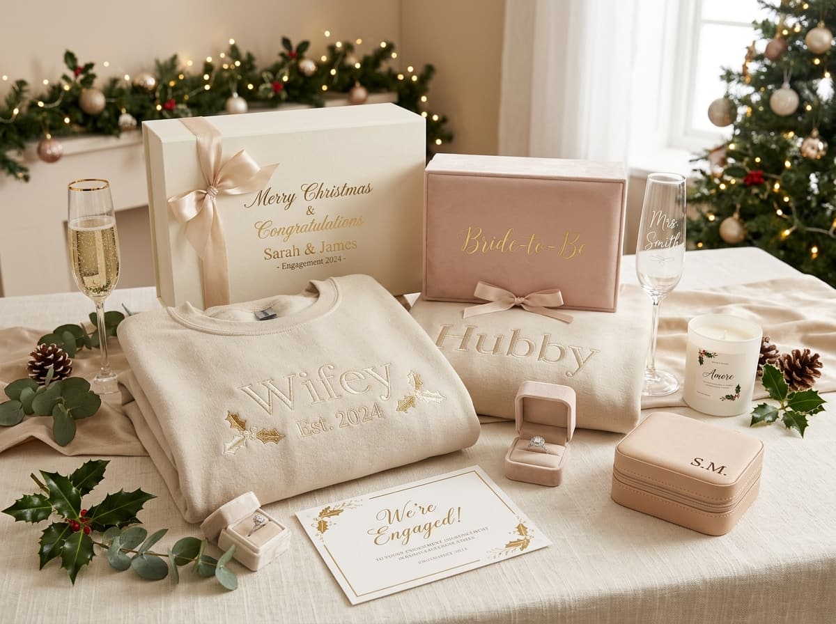 Picture of gifts, engagement special, Christmas wedding sweatshirts and keepsake boxes